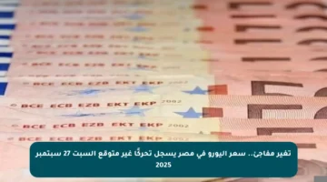تغير مفاجئ.. سعر اليورو في مصر يسجل تحركًا غير متوقع السبت 27 سبتمبر 2025